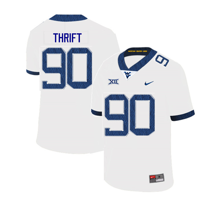 2019 Men #90 Brenon Thrift West Virginia Mountaineers College Football Jerseys Sale-White - Click Image to Close